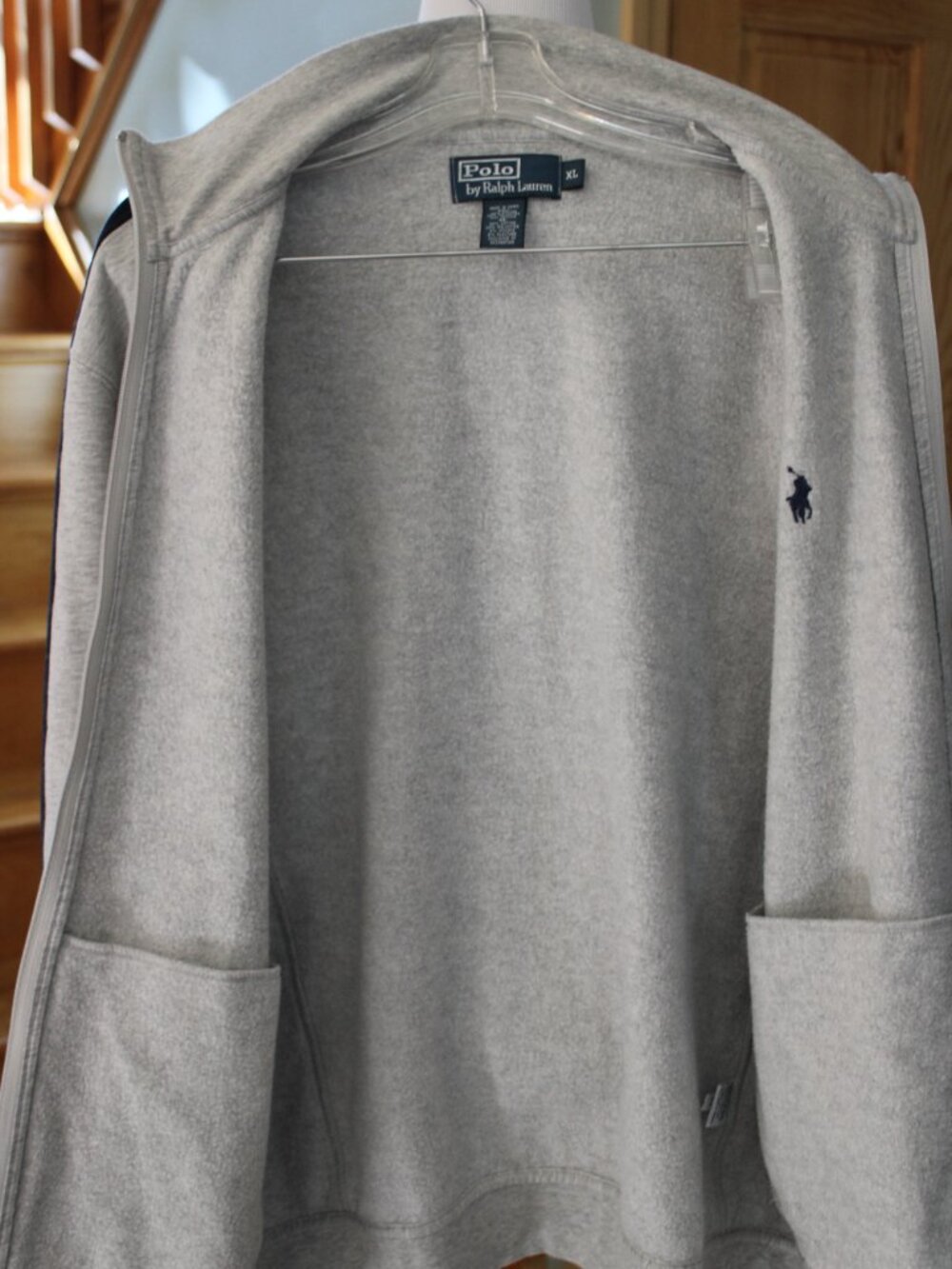 Ralph Lauren Men Sport Jacket Gray Navy SZ XL Zip up & Pockets Fleece Lining - Picture 7 of 8